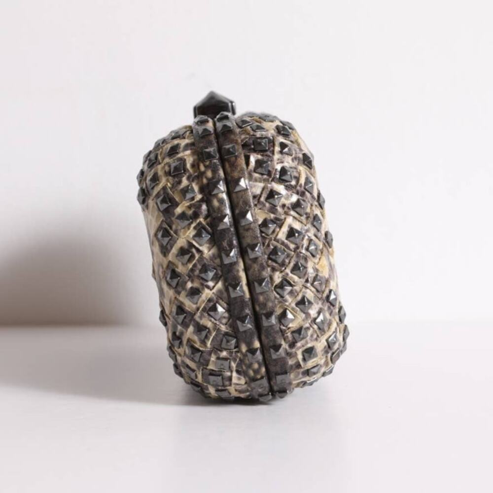 BCBGMAXAZRIA Brown Snakeskin Studded Clutch Crossbody Purse - Picture 3 of 4